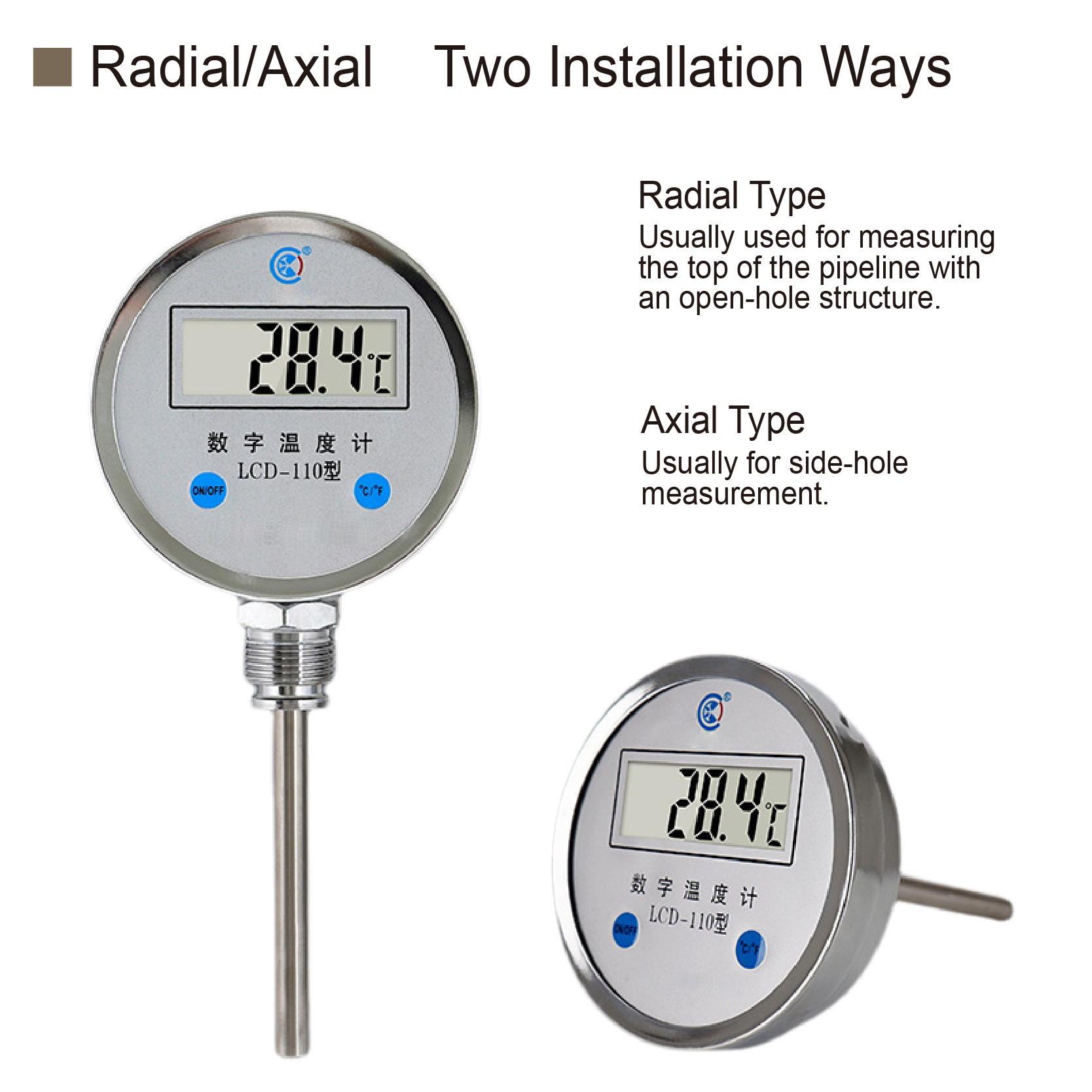 LCD-110 Digital Bimetallic Thermometer LCD Display Industrial High Precision Water Temperature Gauge Stainless Steel Sensor
