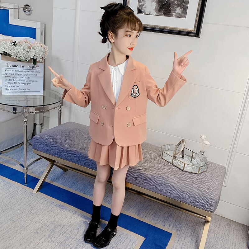 Traje de uniforme escolar Jk para niña, conjunto de Blazer liso para niña, faldas, conjunto de ropa, traje de baile para