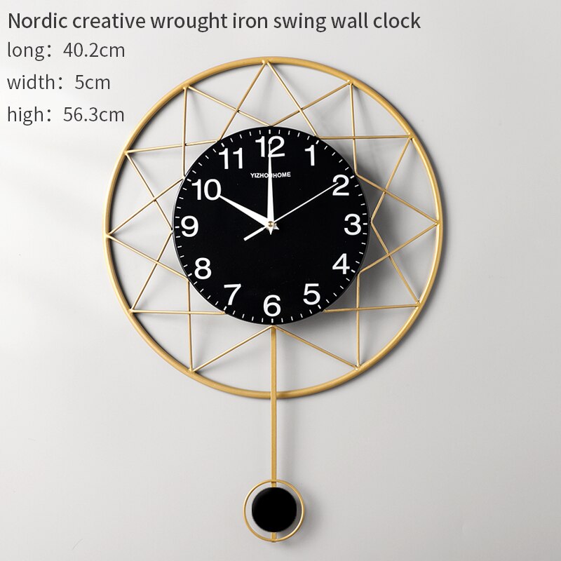 Modern Metal Iron Wall Hanging Clock Living Room Corridor Hotel Home Decoration Crafts WALL CLOCK: black