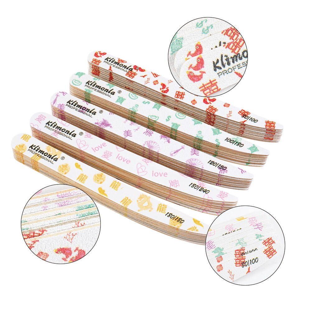 Lima de uñas de madera, papel de lija blanco, caracteres y patrones tradicionales chinos, cuchillo pulidor, herramientas de Arte para uñas, 10/20 piezas