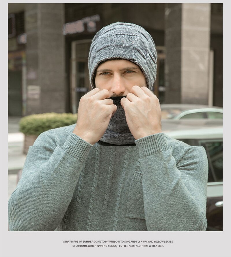 Mens Beanie Hat Winter Warm Woolly Hats Thick Knit Ribbed Hiking Outdoor Caps