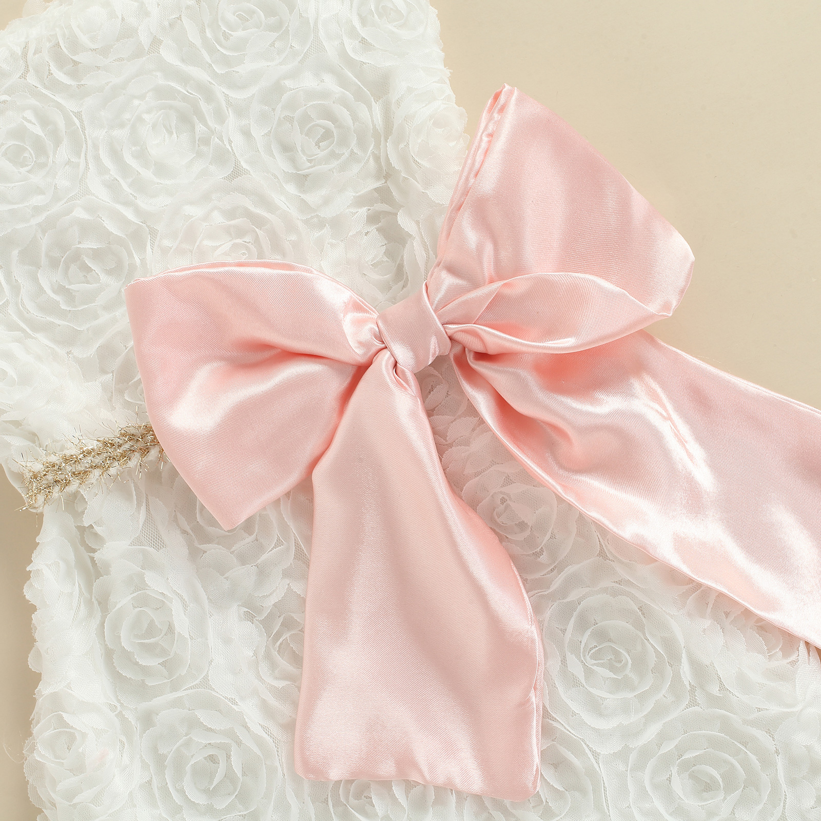 Girl Lace Flower Summer Dress Children High Waist Bow Decor Off Shoulder Kid Party Sleeveless Princess Dress