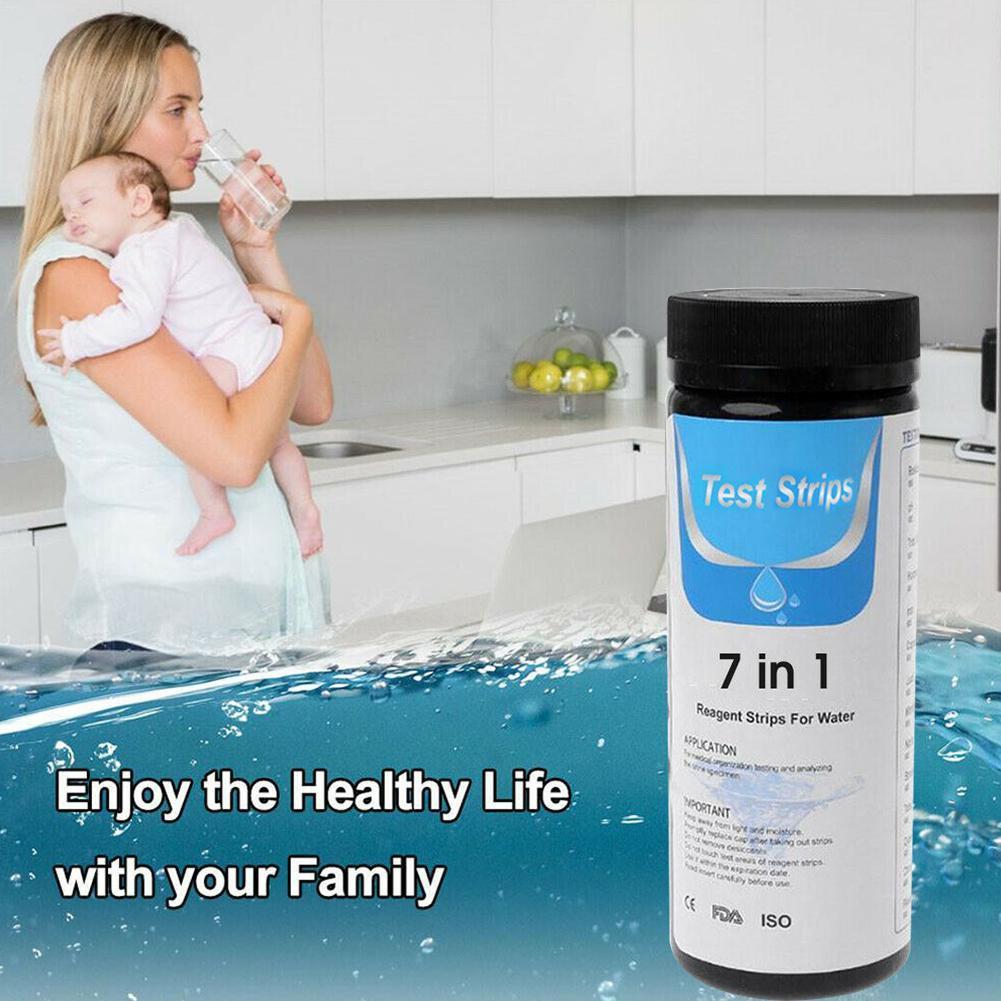 Multifunction 7 in 1 Aquarium Fish Tank Water Strips Level Residual Nitrite Alkali For Testing Hardness Total Chlorine PH P D1C9