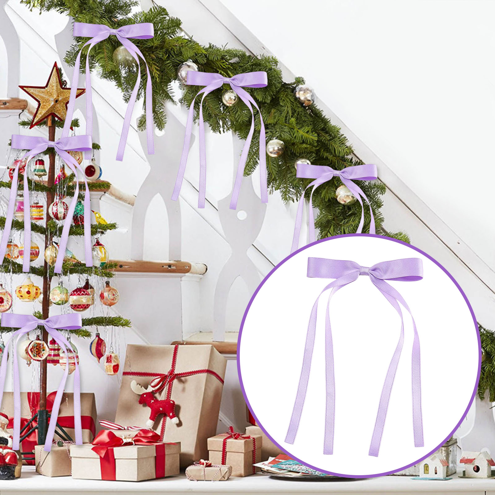 24pcs Purple Christmas Tree Bows Bows Ribbon Party Vintage Wreath Bow Rustic Ribbon Garland Decoration