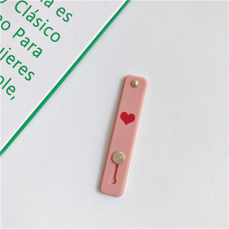 1 pz Candy color cuore custodia per cellulare staffa supporto per cinturino da polso push stretch cinturino da polso in silicone supporto per impugnatura per dito: Pink -heart