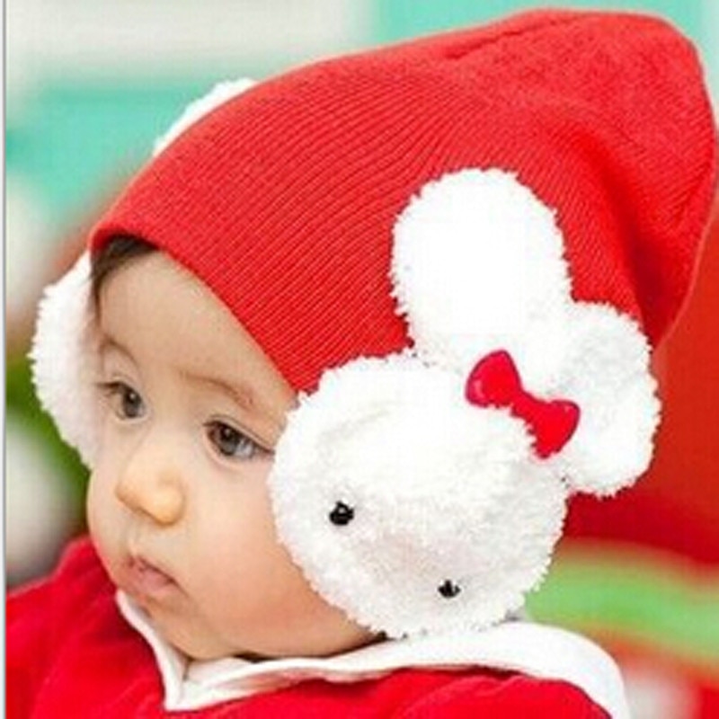 Kids Knitted Hats For Girls Cute Crochet 3D Rabbit Beanie Keep Warm Winter Hat Girl Chidren Baby Girl Cap Bonnet Bebe