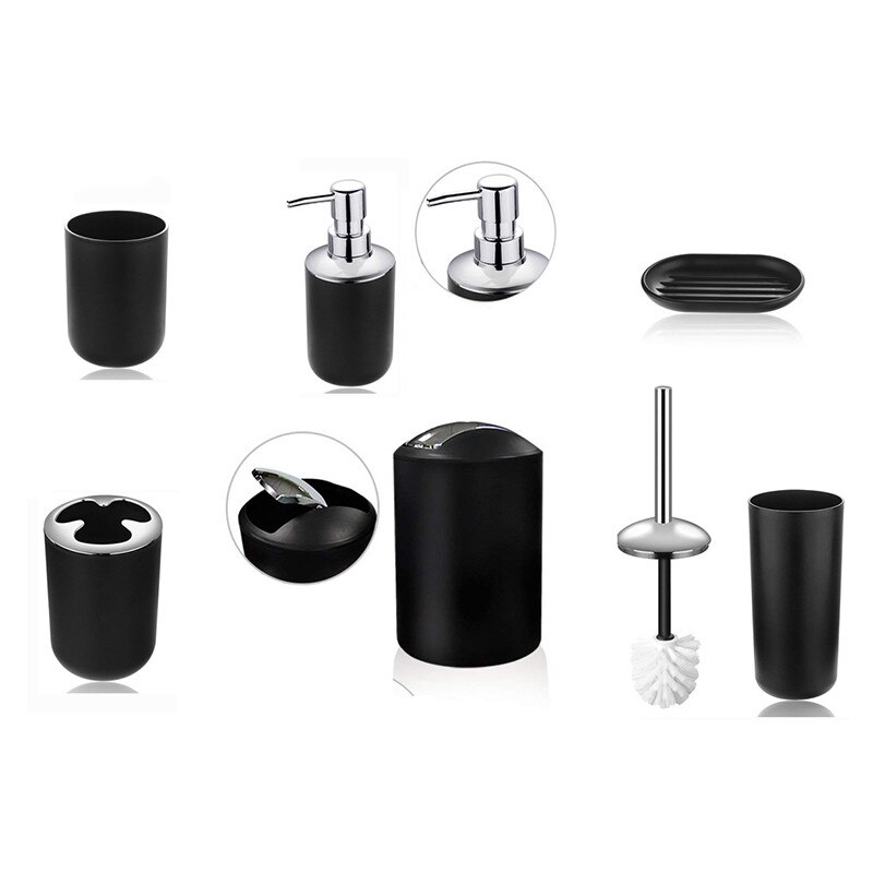 Ensemble d'accessoires de salle de bain, Ensemble d'accessoires de salle de bain, porte-savon, poubelle, brosse de toilette, gobelet, Kit de produits de première nécessité, 6 pièces