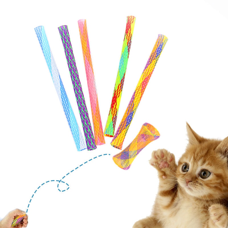 Random Color Plastic Cat Toys Elastic Cat Interactive Toy Funny Pet Toys Rtificial Colorful Cat Teaser Toy Molar Toys