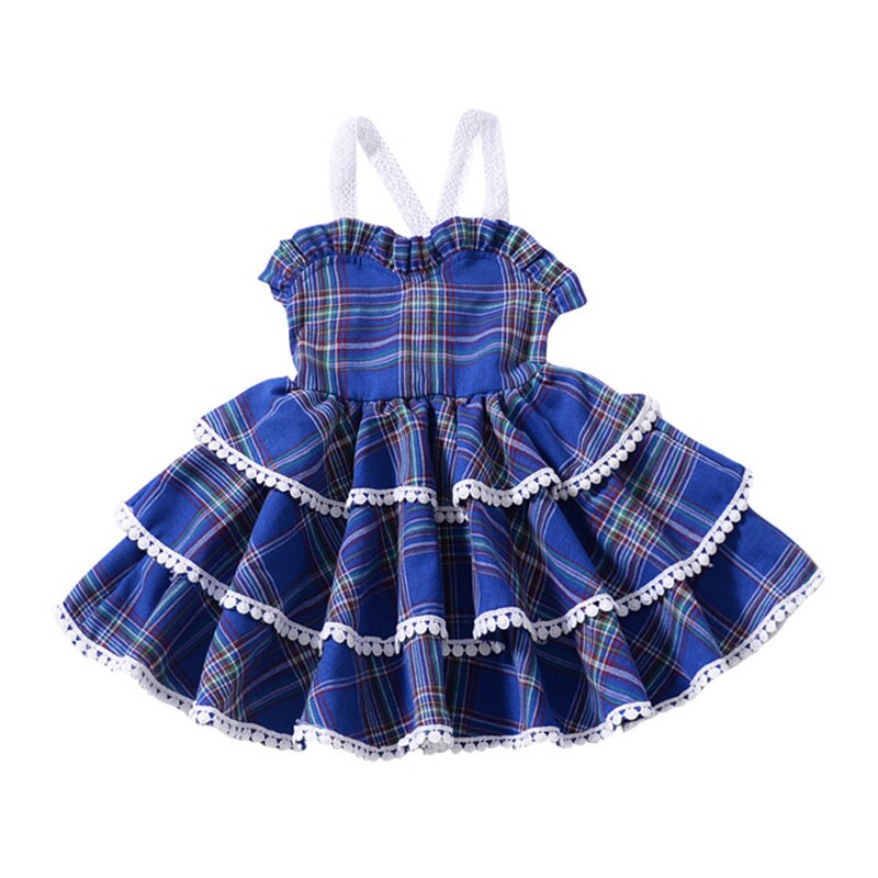 Melario Baby Girl Dress European and American Style Children Dress Plaid flying Sleeve Kids Birthday Dress Girls Princess Dress: AX976 blue / 5T