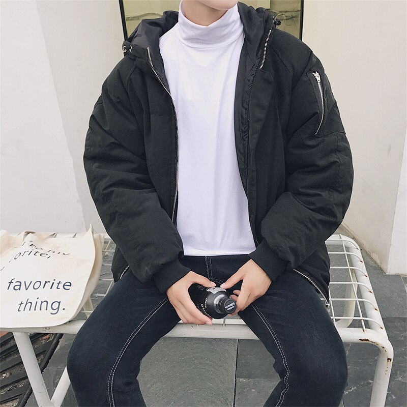 90%  vita dunjacka vinter män varma japanska koreanska casual snöjackor lösa hiphop streetwear harajuku kappor: Svart / 4xl