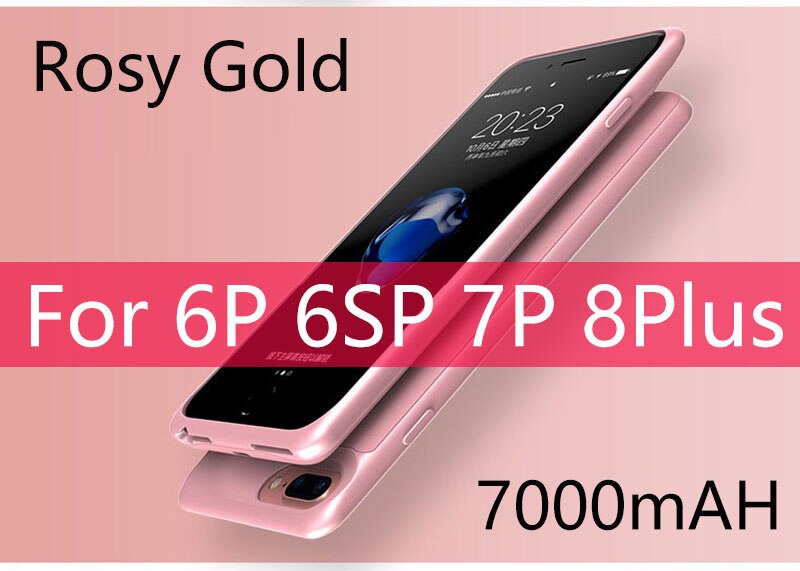 Coque chargeur de batterie externe Ultra Silm 5000mAh, étui pour iPhone 6 6s 7 8 7000mAh 6 6s 7 8 Plus: Rosy i6P 6sP 7P 8P