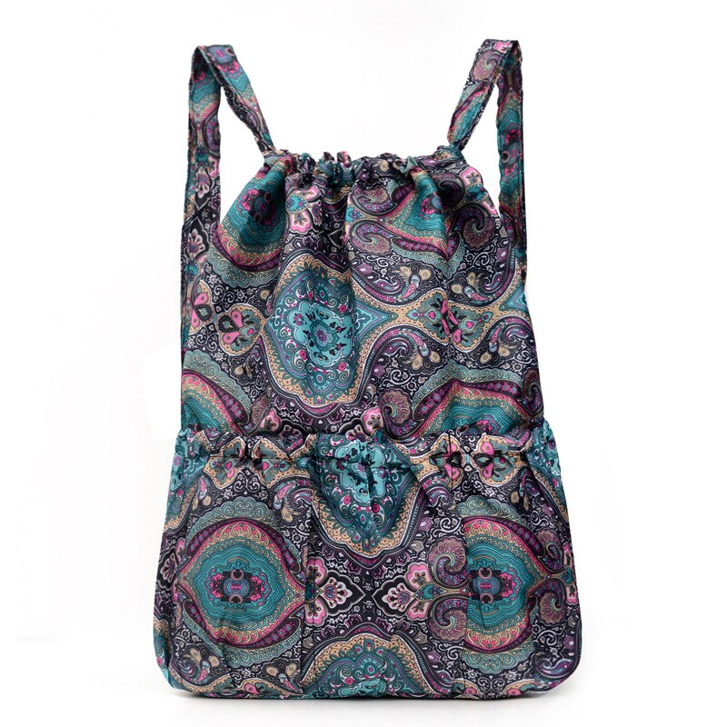 Mochilas de Nylon con cordón para mujer, mochilas de gran capacidad con estampado Floral, bolsas de compras para viajes y Fitness: Style 21