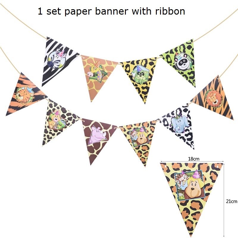 1 sæt jungle fødselsdagsbannere dyr guirlande fødselsdag papir vimpel palmeblad flag bunting baby shower safari dyr dekoration: Papirbanner c