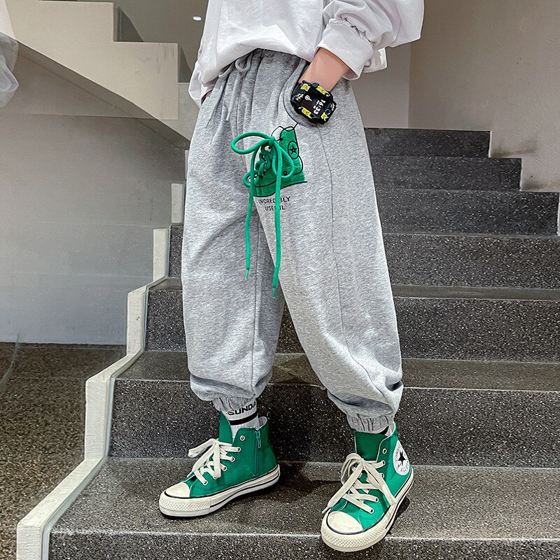 Pantalones vaqueros de pierna ancha para Niña y Adolescente, vaqueros rectos de cintura alta de algodón informales con bolsillo frontal y perlas, novedad, Primavera: Gris / 14