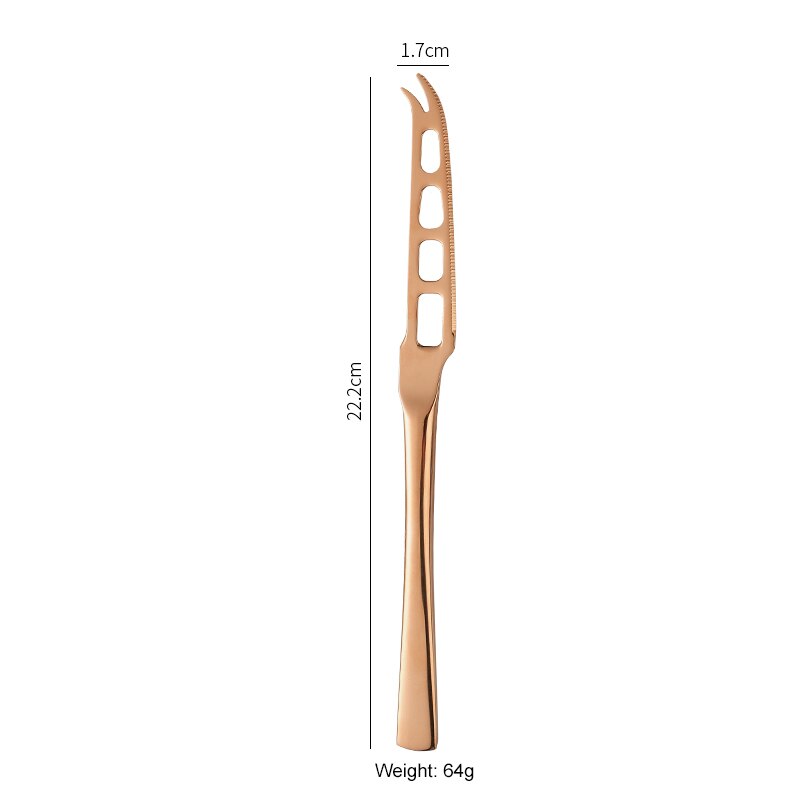 Stainless Steel Cheese Knife With Fork Tip Serrated Cheese Butter Knife Slicer Cutter Cheese Tools Breakfast Bread Jam Spreader: Rose gold