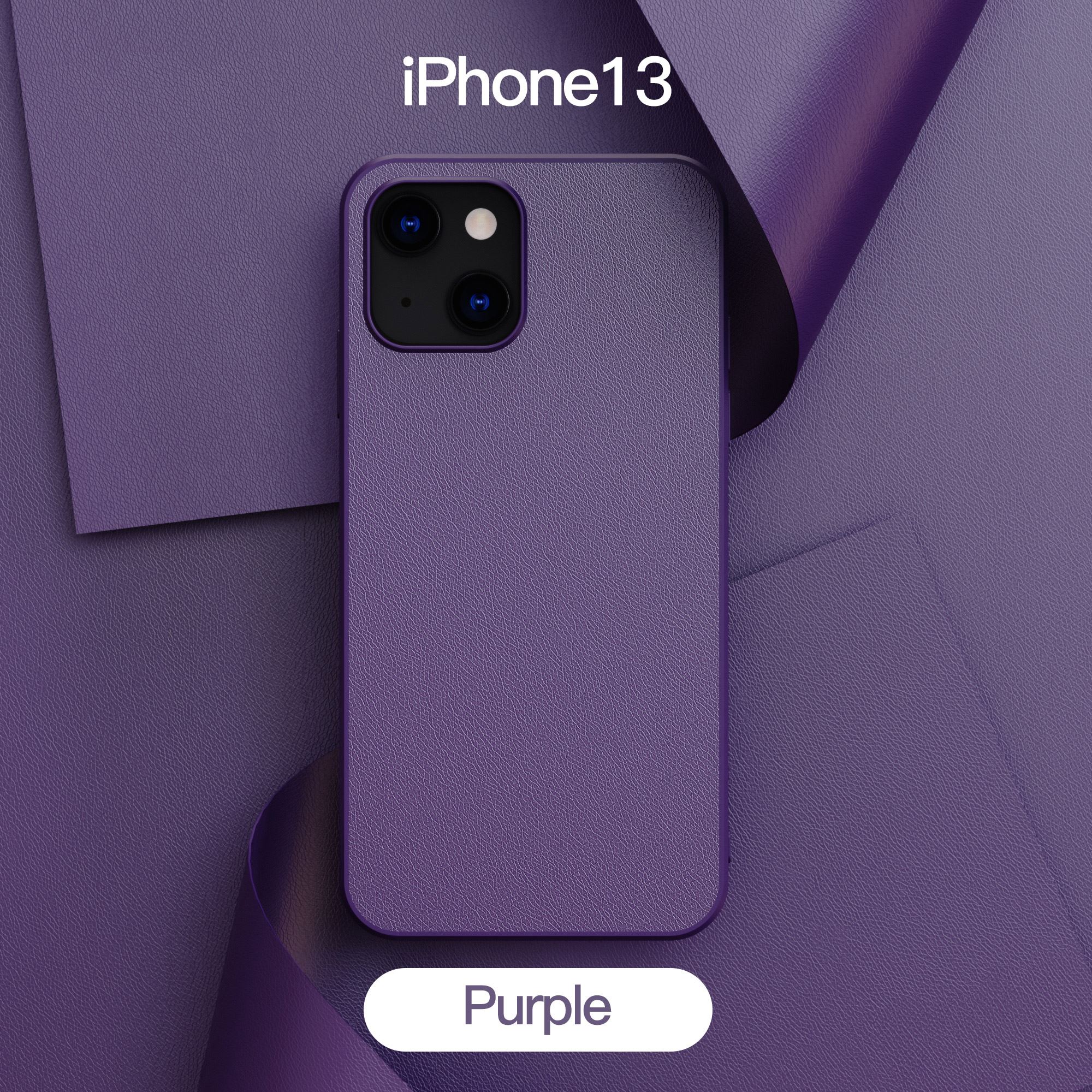 Mobile Phone Protective Cover Case Suitable For IPhone13 Protective Cover Plain Leather Pattern Shell Solid Color Leather Case: Purple iPhone 13