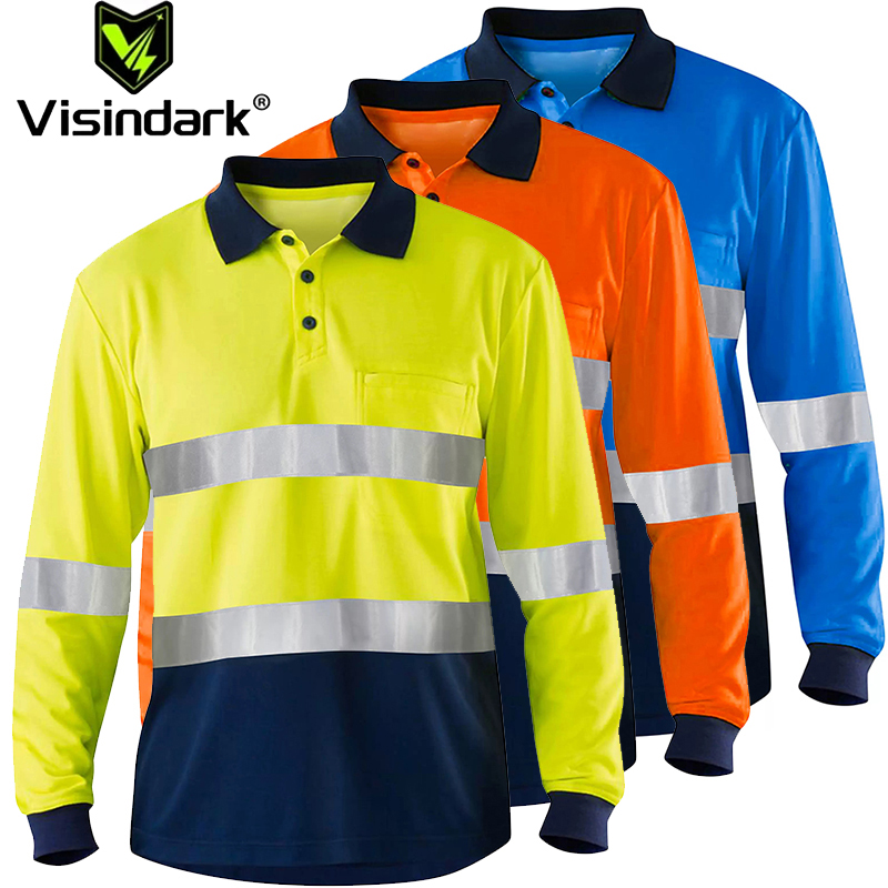 Langermet sikkerhetsskjorte til menn, refleksskjorte med høy reflekseffekt, stor xxxl