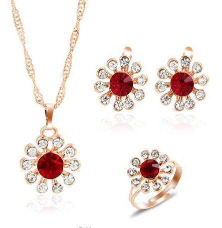 Neue Champagner Gold Farbe Kristall Kirsche Schmuck setzt Für Frauen Hochzeit Party Einstellbare Ring Schlüsselbein Kette Zweig Ohrringe: F233