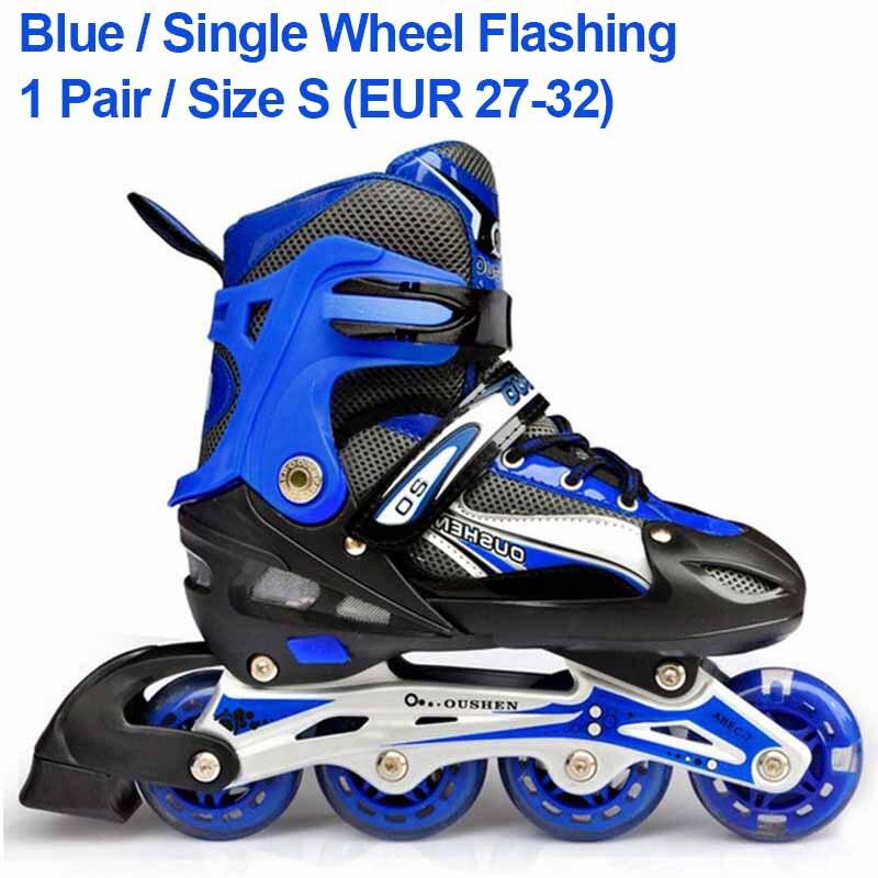 Justerbar storlek inlines skor för barn pojke flicka pu blinkande 4 hjul rullskridskor barn rullskridskor sneakers boots: Blå s