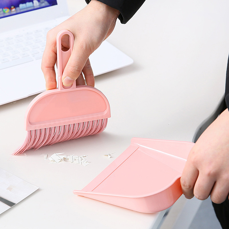 Household Mini Dustpan Broom Desktop Small Broom Keyboard Brush Cleaning Tool Plastic Set Solid Color Cute Tools