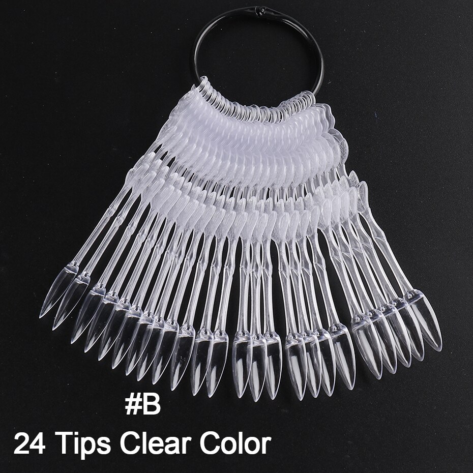 24 stuks nepnagels tips natuurlijk helder zwart waaier kleurenkaart nail art display oefengereedschap acryl uv gellak manicure  tr1818: B - duidelijk