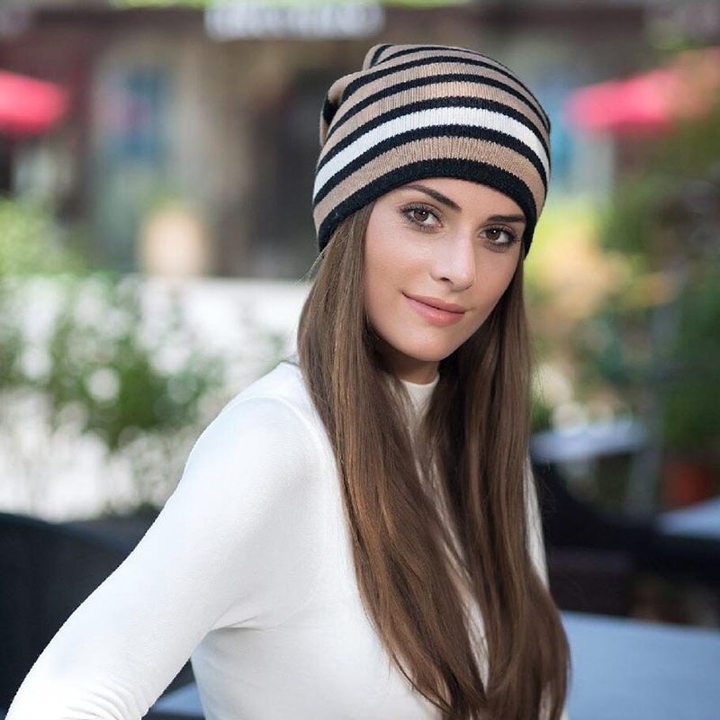 Bingyuanhaoxuan populære luer dameluer til vår og høst strikket med ullstripe strikkede luer gorros