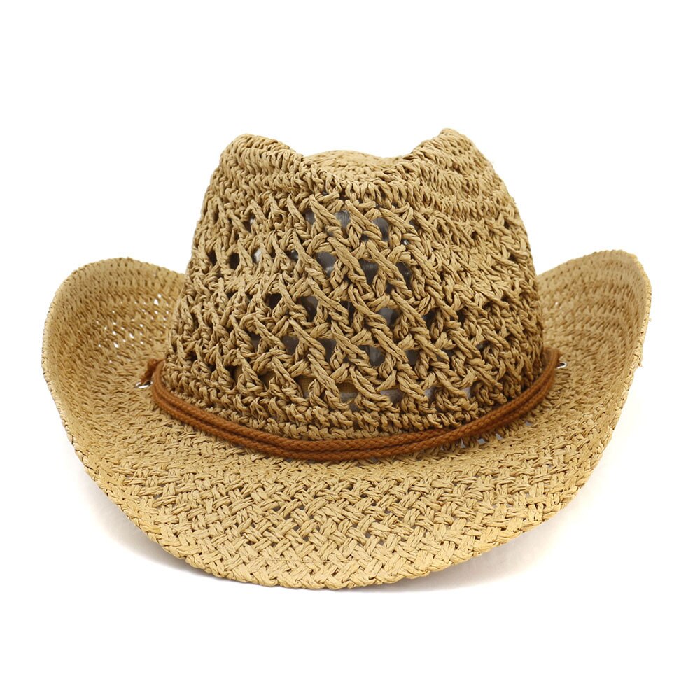 Sommer Sonne Strand Stroh Hütte Frauen Männer Breite Krempe Hüte Handgemachte lässig Westlichen Stil Cowboy Hütte: Kakifarbig