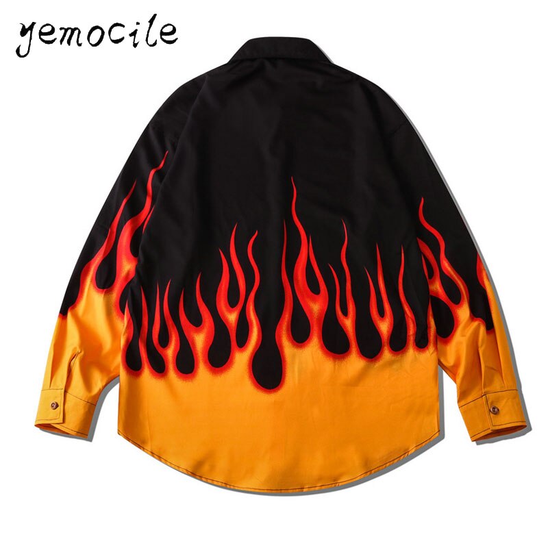 Flamme Gedruckt Hemd Paare Tragen Lässige Männer Frauen Hemden Harajuku Hüfte hüpfen Streetwear verlieren Langarm Blusen StreetWear