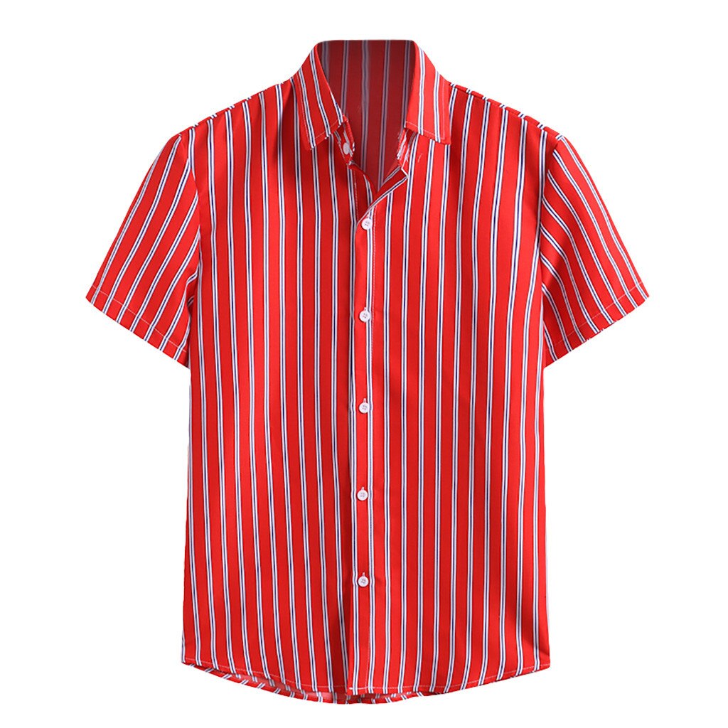 Herre sommerskjorte herre gul blå rød stripet kortermet skjorte komfortabel topp платье рубашка#gh: Rød / Xxxl