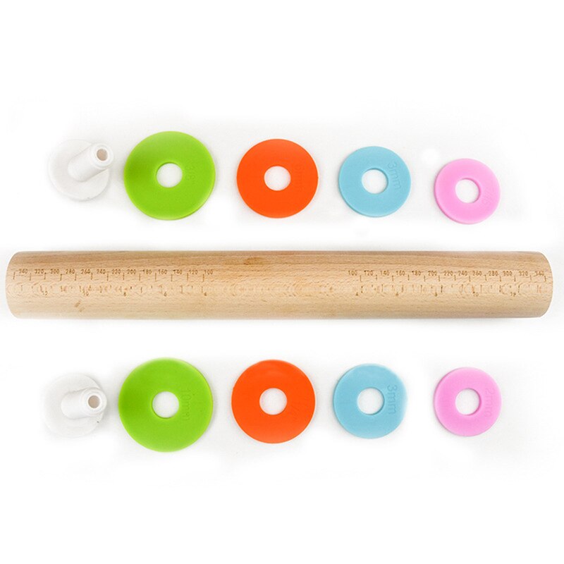Adjustable Wood Rolling Pin With Removable Rings Kitchen Baking Wooden Rolling Pin With Scaled Flour Pastry Flour Sticks Tools