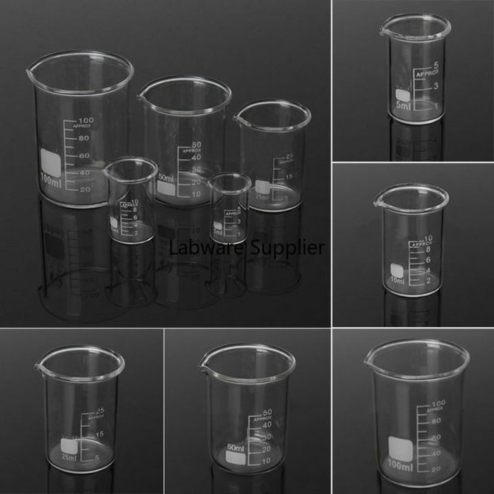5 pçs/set Capacidade 5/10/25/50/Copo de Vidro 100ml para Os Testes de Laboratório, copo de medição Volumétrica de Vidro para Experimentos