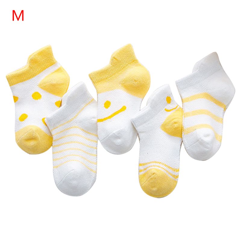 5 Paare/satz Kleinkind Baumwolle Socken Baby Jungen Mädchen Anti Unterhose Gittergewebe Atmungsaktiv Bequeme Socken Mit Druck Streifen: Gelb / 18m
