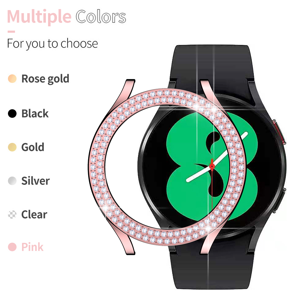 Two Rows Diamond Protector Case for Samsung Galaxy Watch 4 40mm 44mm Cover Active 2 Women PC Bumper Lightweight Frame