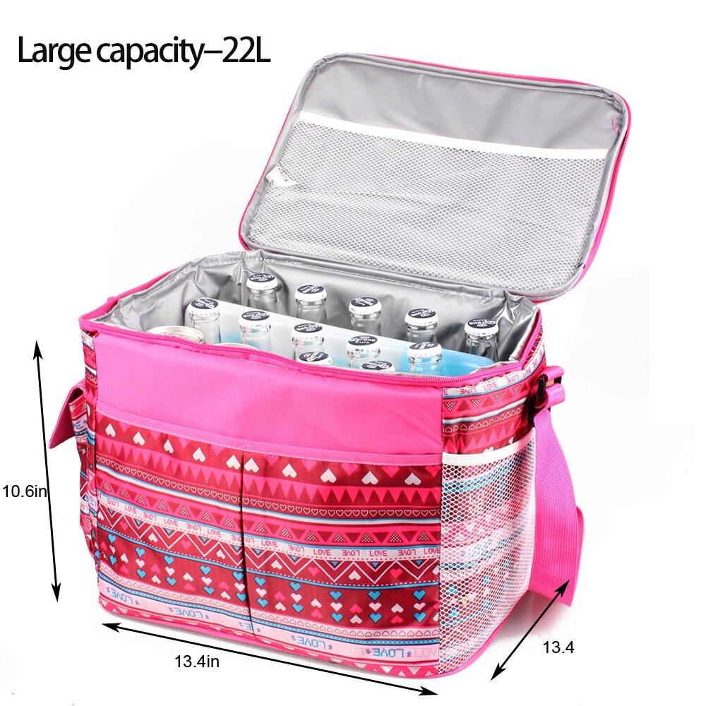 Bolsa térmica gruesa de 22L para mujer, bolsa térmica de poliéster, resistente al agua, portátil, aislante: 22L  Rose red