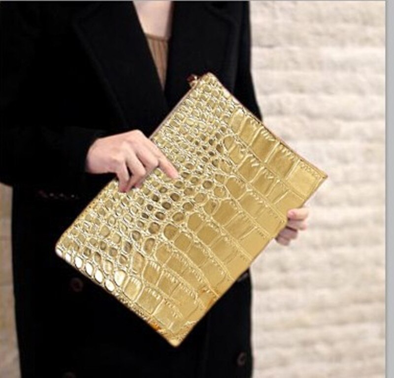 Krokodil Patroon Vrouwen Dag Clutch Bag Pu Leer Vrouwen Koppelingen Dames Handtassen Envelop Tas Luxe Party Avondtassen Bolsa: Goud