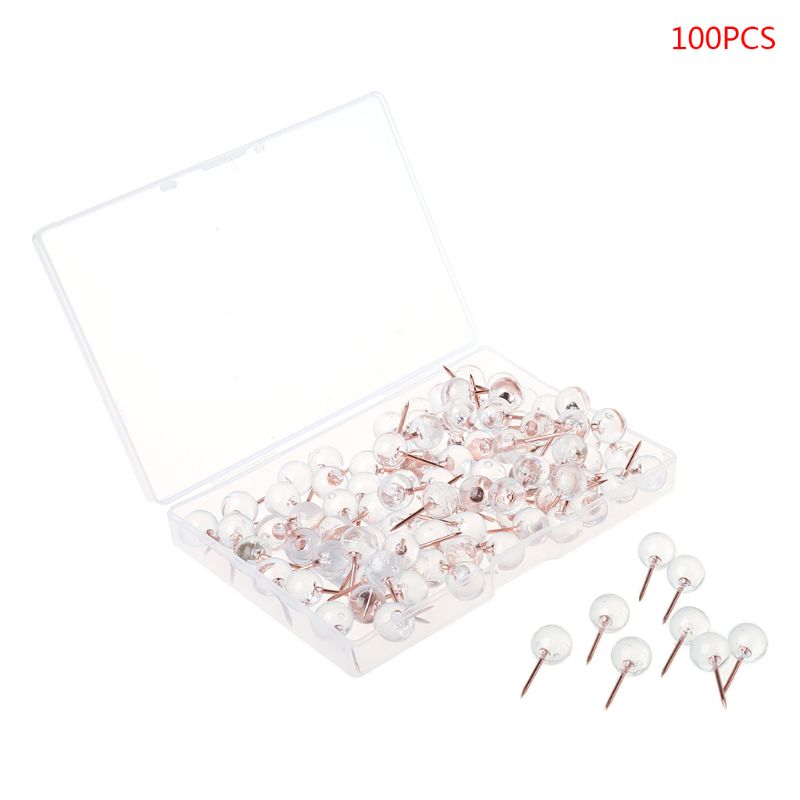 100 uds, chinchetas doradas y rosas, chinchetas para pulgar, tablero de chinchetas, bola redonda, dibujo para pared, tachuelas