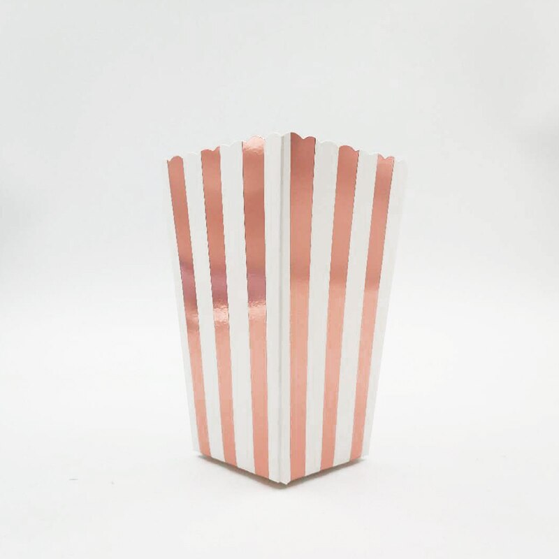 6Pcs Rose Goud Papier Popcorn Party Popcorn Dozen Goud Zilver Pop Corn Snoep/Sanck Dozen Bruiloft Verjaardag Movie party Servies: RoseGold Vertical
