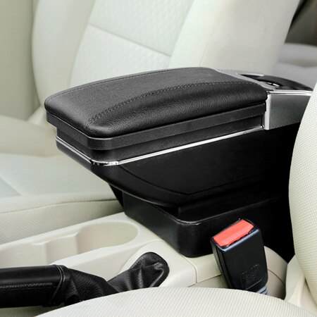 Accoudoir central en cuir synthétique pour ford ecosport, boîte de rangement, porte-gobelet, cendrier, accessoire de style automobile: Un coup tout noir