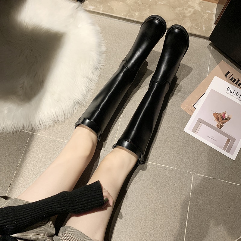 Botas altas finas para Mujer, Botas por encima de la rodilla con piernas de la rodilla y punta redonda, cálidas, de terciopelo, novedad de