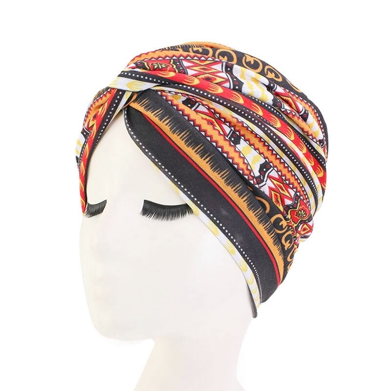 Afrikaanse tulband twist haarmutsen tulband bloemenprint nacht slaap hoofddoek vrouwen moslim haarband chemo haarstyling tools: Oranje