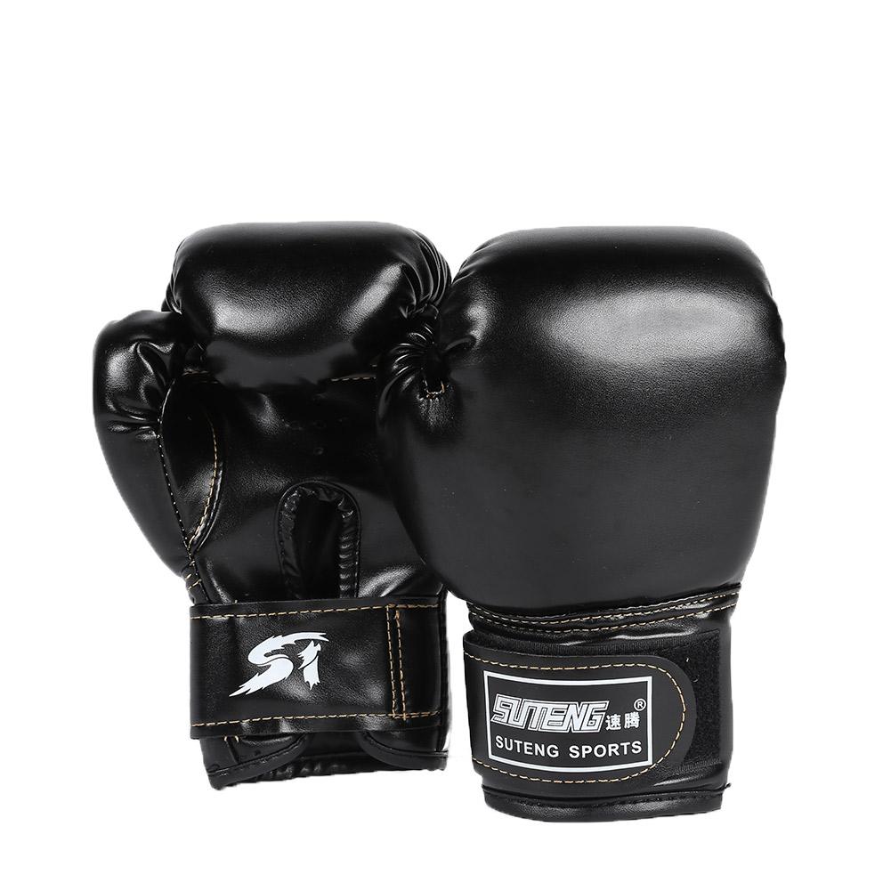 2pcs Kids Children Boxing Gloves PU Leather Kids Breathable Muay Thai Sparring Punching Karate Kickboxing Gloves: Black