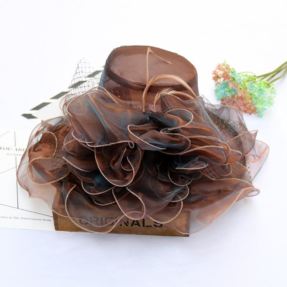 Wedding Hats For Bride Evening Organza Flower Sun Hat chapeau de mariage Wedding Accessories YSAN612: Brown