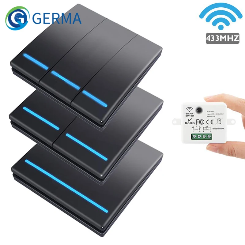 Germa Mini Module Smart Draadloze Push Schakelaar Licht 433Mhz Elektrische Home Afstandsbediening Knop Wandpaneel Op Off 220V10A led