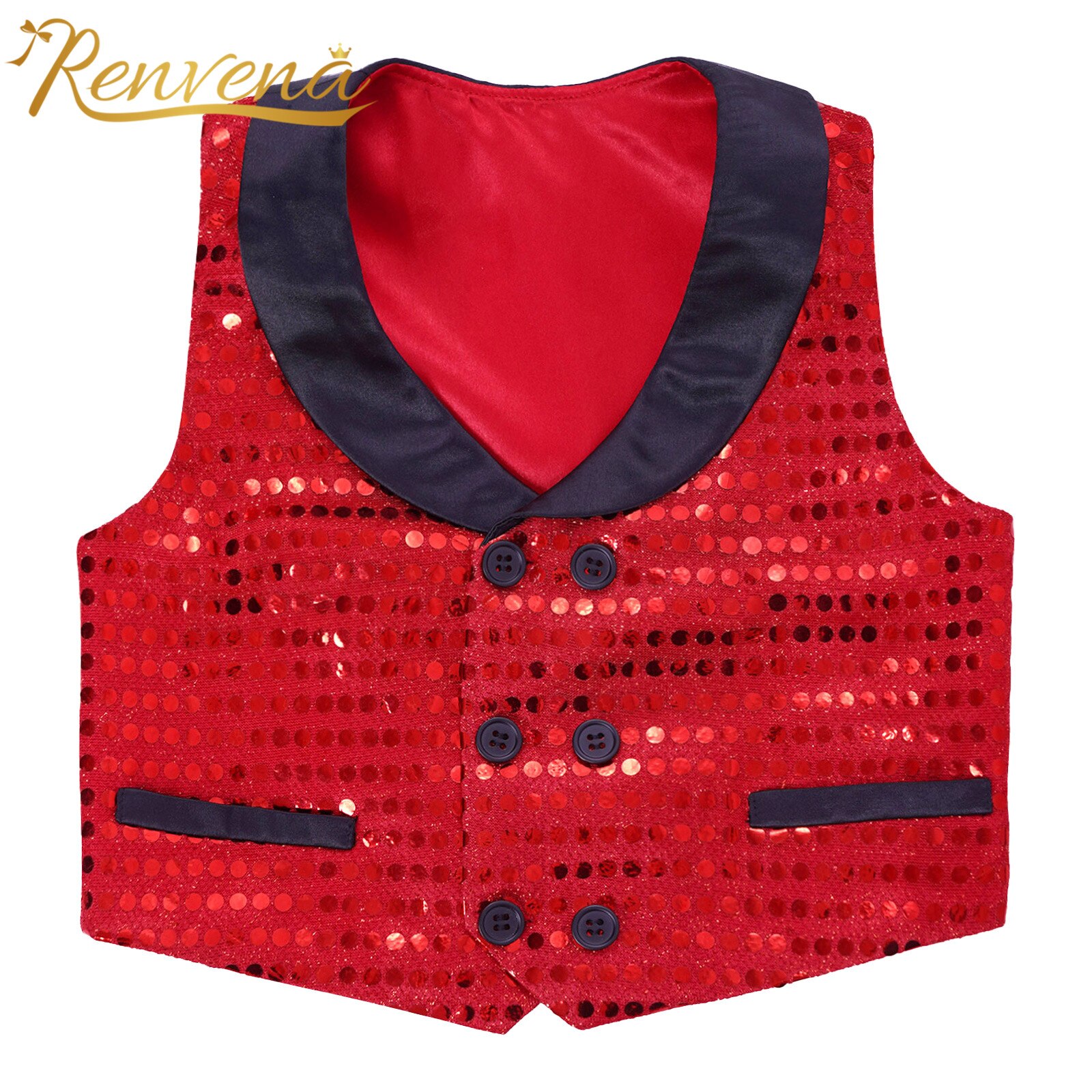 Chaleco de lentejuelas brillantes para niños y adolescentes, ropa sin mangas de doble botonadura, trajes de caballero, disfraz de actuación para de cumpleaños