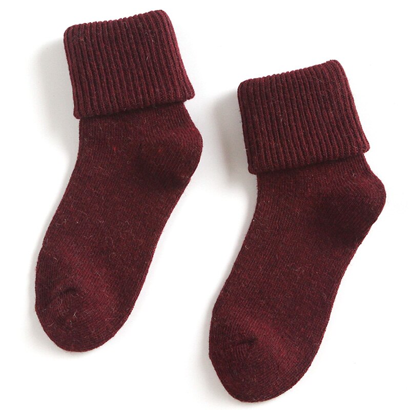 Plus Velvet Thick Wool Socks Women Winter Warm Cotton Inner Socks Candy Color Casual Fluffy Home Floor Socks Sokken: wine red