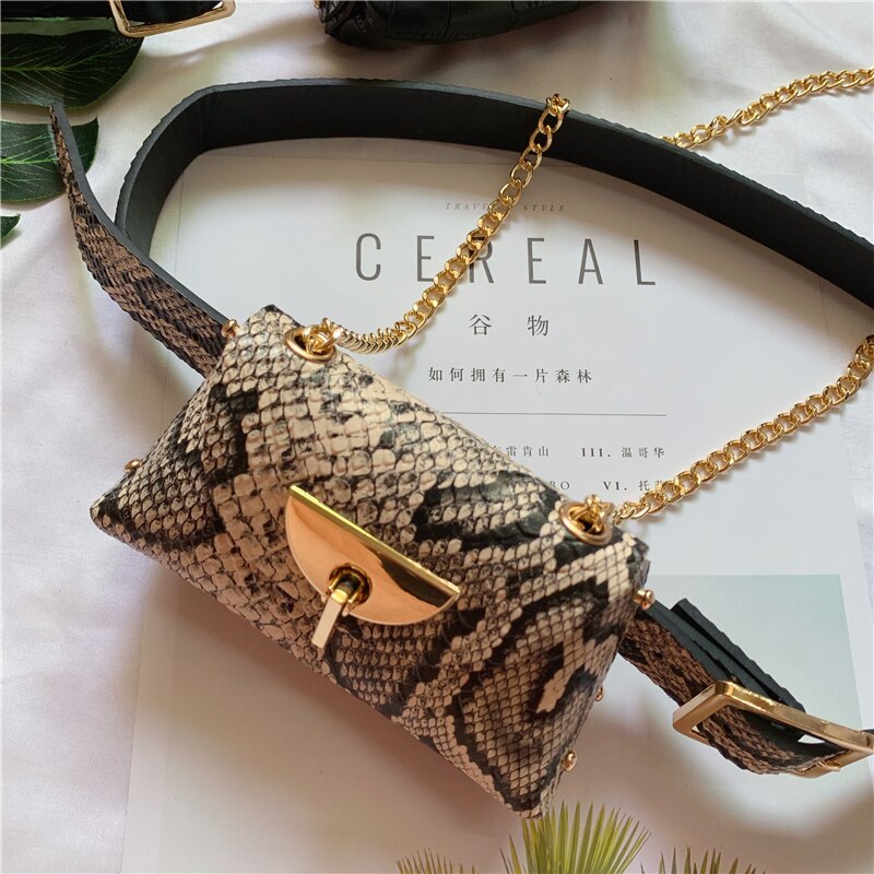 Doranmi Punk Stijl Fanny Pack Vrouwen Taille Zakken Snake Stijl Taille Verpakking Ketting Vrouwelijke Riem Tassen Kleine Borst tas Nerka BG467