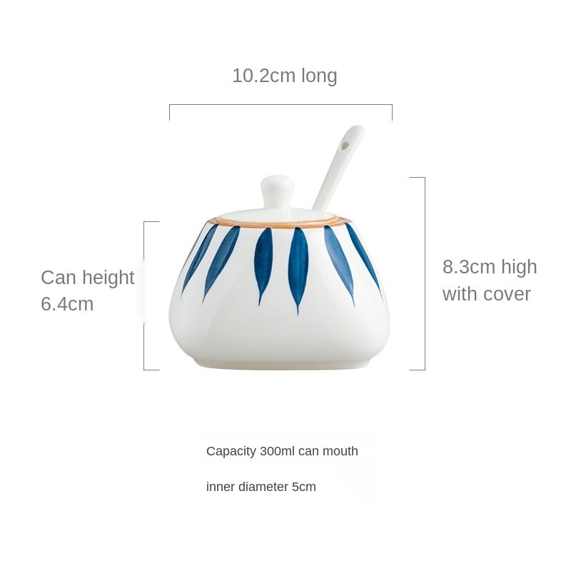 Tarro de cerámica Retro pintado a mano con cielo estrellado, contenedor de especias con tapa y cuchara, caja de condimentos, utensilios de cocina, 300ml: A
