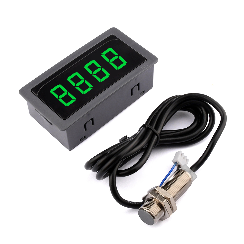 DC8–24 V, 4 digitale LED-Drehzahlmesser, Drehzahlmesser, Geschwindigkeitsmesser, hochpräziser Drehzahlmesser und Magnetsensor, NPN-Schalter für Drehmaschinen, Förderband: Orange