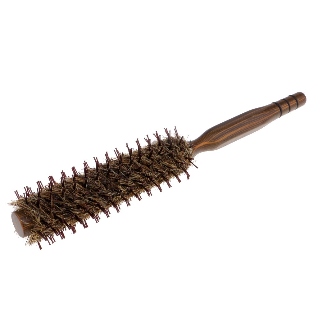 Kleine ronde haarborstel voor het föhnen, volume toevoegend, zachte borstelharen met nylon pinnen, handvat van natuurlijk hout