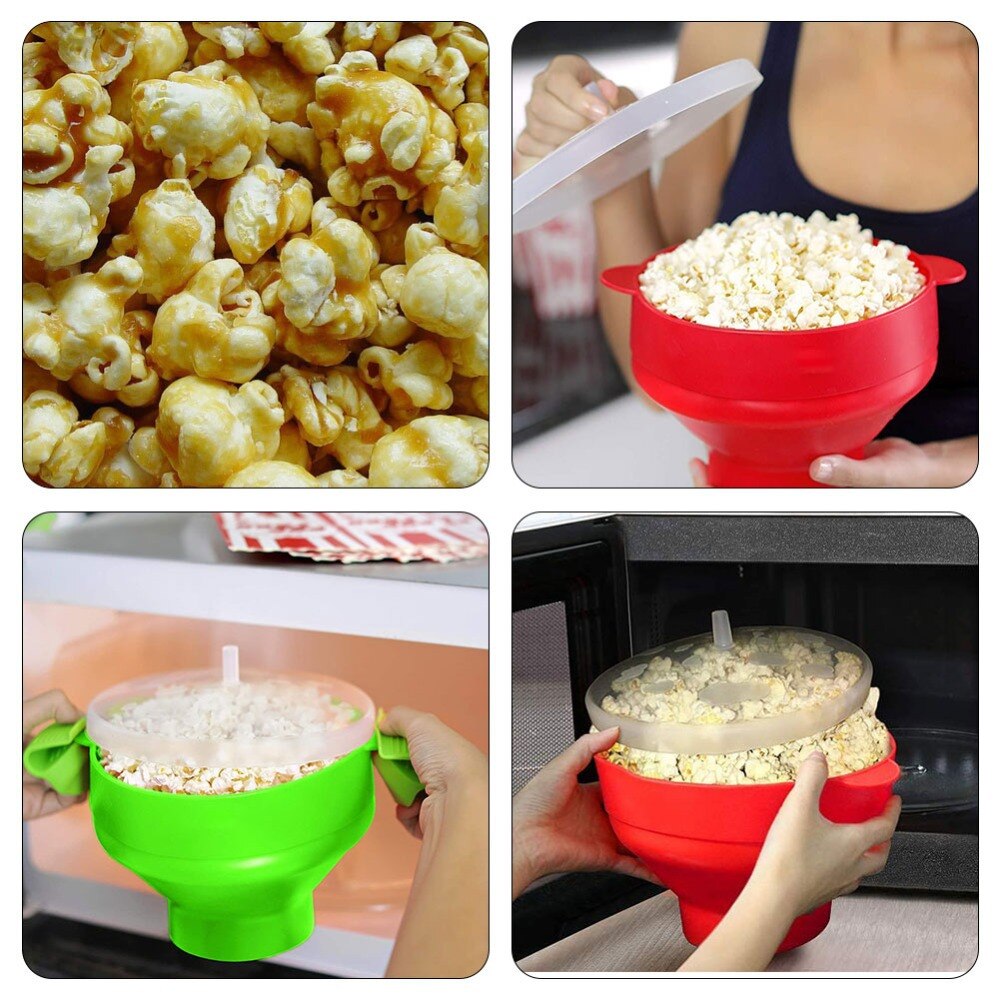 Silicone Popcorn Bucket Bowl Maker With Lid Foldable Red Kitchen Gadgets DIY Popcorn Tools For Home